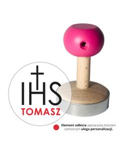 Stempel do ciastek komunijny i odbicie z napisem IHS i imieniem do personalizacji 