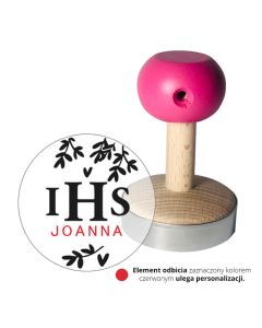 Stempel do ciastek i odbicie z napisem IHS i imieniem do personalizacji