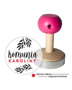 Stempel do ciastek komunijny i odbicie z napisem komunia i imieniem do personalizacji